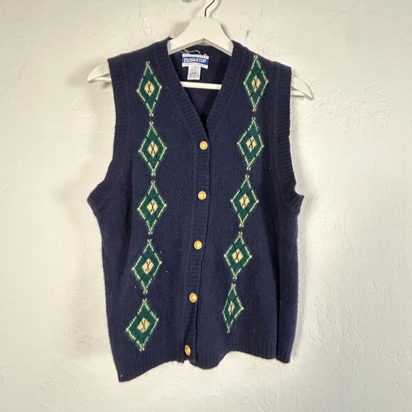 Pendleton Sweaters - Vintage Pendleton Women’s Wool Sweater Vest Blue Argyle Button Front V-Neck